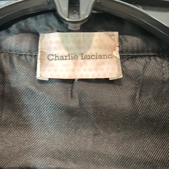 Charlie Luciano Tweed Patchwork denim Shirt shacket Black oversized medium top - Picture 6 of 9